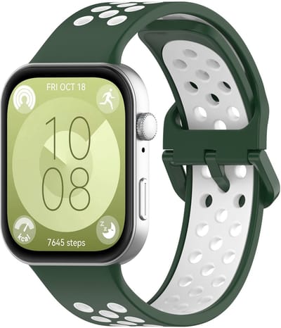 By Qubix - Tweekleurige siliconen band - Groen met wit - geschikt voor Huawei Watch Fit 5 / 4 / 3