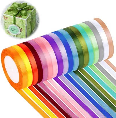 18 kleuren, 10 mm x 22 m satijnen lint, lint, verpakkingslint, stoffen lint, cadeaulint om te knutselen, cadeaulinten voor geschenkverpakking, bruiloftsdecoratie