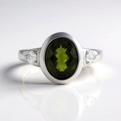 Cavill - Vesuvianiet Ring 2,79 ct - 925 Sterling Zilver Platina-gecoat - Ovale Schaakbord Slijpsel - Zirkonia Accent 0,33 ct - Italiaans Design