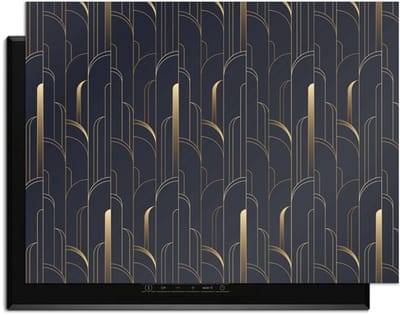 KitchenArt - Art Deco Lines – Inductie Beschermer - 78x52 cm - Kookplaat Beschermer - Luxe Afdekplaat Inductieplaat - Anti-slip & Oprolbaar - Beschermmat Inductiekookplaat