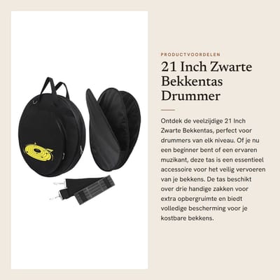 Dailygoods- Bekkentas 21 Inch - Zwarte Bekkenhouder - 3 Vakken - Verwijderbare Scheidingsschouderband - Stevige Bescherming - Gemakkelijk Te Dragen - Drumtas