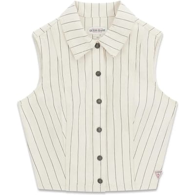 Guess Jeans W6ghz9d7961 Cropped Mouwloos T-shirt Beige S Vrouw