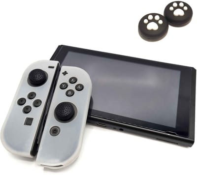 Gadgetpoint - Hoesjes & Skins + Thumb Grips voor Nintendo Switch 1 - Performance Gaming Case - Soft Grip Covers - Anti-Slip Joy-Con Controller Accessoires - Transparant + Pootjes Zwart met Wit