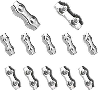Set van 12 roestvrijstalen kabelklemmen 3 mm, kabelclips voor wasrekken, luifels en meer, stevige bevestiging voor draad en touw