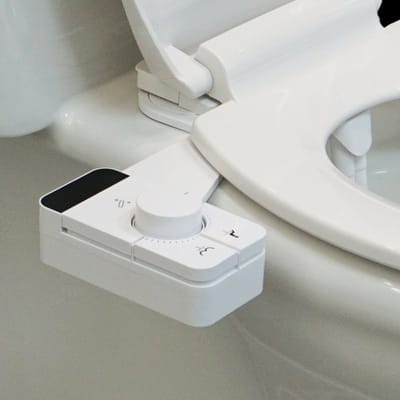 Elektrische bidetbril zonder stroom Intieme hygiënesproeier met bilreiniging en vrouwelijke reiniging Zelfreinigende sproeikop Waterdruk en waterhoeveelheid verstelbaar Compact modern bidetaccessoire Zwart wit