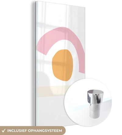 MuchoWow® Glasschilderij 60x120 cm - Schilderij acrylglas - Geometrische vormen - Minimalisme - Pastel - Foto op glas - Schilderijen