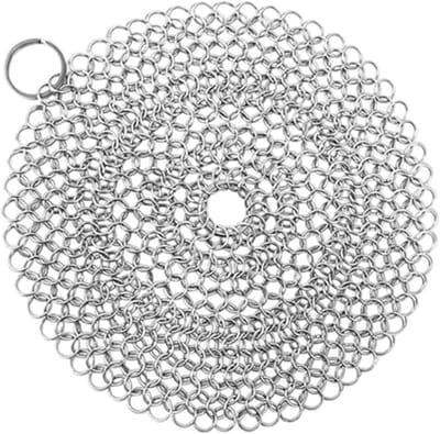 Kettingpantser Scrubber - Gietijzer Schoonmaker - Kookgerei Onderhoud - Verzwaard Ontwerp - 10x10 cm - Zilver