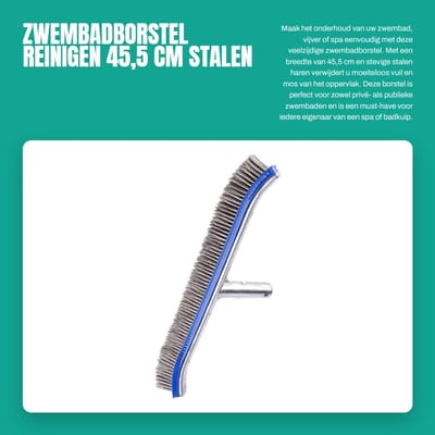Dailygoods- Zwembadborstel 45,5 cm - Stalen haren - Reinigingsborstel voor zwembad/vijver/spa - Telescoopbeugel - Hoogwaardig materiaal - Eenvoudig te installeren