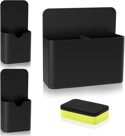 Magnetische whiteboard penhouder set, 3-delige organizer voor metalen oppervlakken, inclusief grote houder met verdeler en 2 kleine houders, ideaal voor kantoor en school