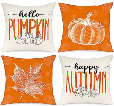 Benjia Oranje 40x40 Herfst Kussenslopen Set van 4, Esdoornblad Pompoen Decoratieve Vakantie 16x16 Inch Herfst Gooi Kussenslopen Thanksgiving Kussensloop voor Indoor Thuis Slaapkamer Bank Bank Decor