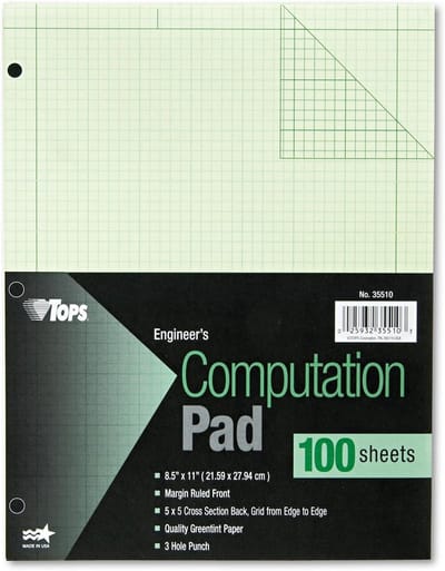 TOPS Engineering berekeningsblok, 3-gaats geperforeerd, 8,5 x 11 inch, 5 vierkanten per inch, 100 vellen, groen, (35510)