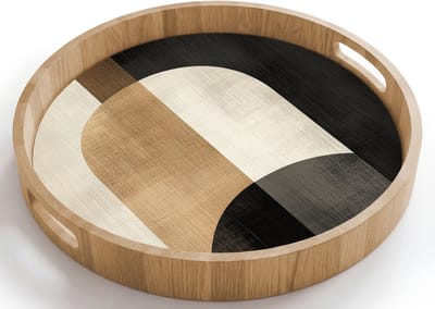 Dienblad rond 40x40 cm - Schootdienblad hout - Geometrische - Vormen - Wit - Borrelplank rechthoek - Plateau houten dienbladen