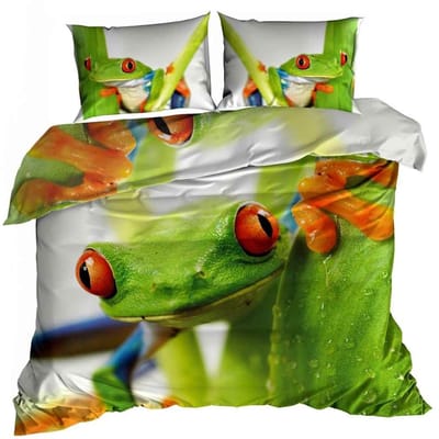 Comfort Premium - 3D Dekbedovertrek - 160x200 cm - Katoen Satijn - Groene Kikker - Inclusief 2 Kussenslopen 70x80 cm