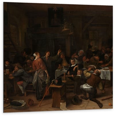 Dibond - Oude Meesters - Prinsjesdag, Jan Havicksz. Steen, 1660 - 1679 - 100x100cm Foto op Aluminium (Met Ophangsysteem)