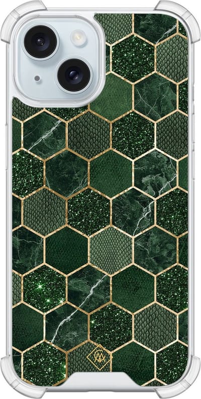 Casimoda® hoesje - Geschikt voor iPhone 13 - Kubus Groen - Shockproof case - Extra sterk - Siliconen/TPU - Groen, Transparant