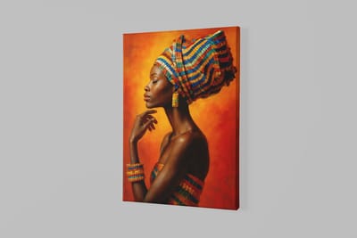 Canvas Schilderij - Vrouw portret - Elegante Vrouw in Oranje - Wall Art - 60x40x2 cm