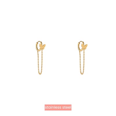 Go Dutch Label Oorknoppen Butterfly Hoop Chain Goud