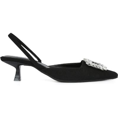 Escarpins d'été en cristal pour femmes, chaussures de mariage élégantes à talons aiguilles, bout pointu, talons hauts, bride arrière, sandales en tissu et strass 40 black