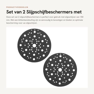 Dailygoods- Slijpschijfbeschermers 150 mm - 70 gaten - Zachte opvulling - Klittenbandsluiting - Compatibel met MIRKA - Duurzaam sponzmateriaal - Schuurpad