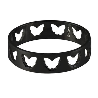 Quiges Stapelring Dames - Vulring Vlinders - RVS Zwart - Maat 19 - Hoogte 6mm