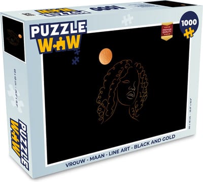 Puzzel Vrouw - Maan - Line art - Black and gold - Legpuzzel - Puzzel 1000 stukjes volwassenen