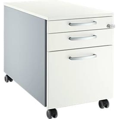 Schäfer Shop Select mobiele sokkel 126, 1 lade, HR & keukengerei lade, ronde handgrepen, wit-alu/wit-alu/wit