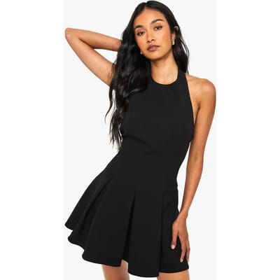 boohoo Dames Op maat gemaakte mini-jurk met hoge hals en plooien | Black | Maat: 14