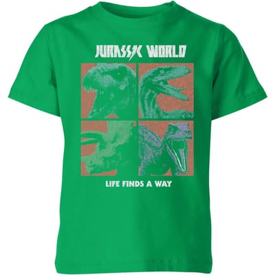 Jurassic Park World Four Colour Faces Kids' T-Shirt - Green - 98/104 (3-4 jaar)