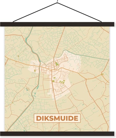 Posterhanger incl. Poster 60x60 cm - Schoolplaat - Stadskaart - Plattegrond - België - Diksmuide - Kaart - Textielposter - Zwarte latten - Stadskaart