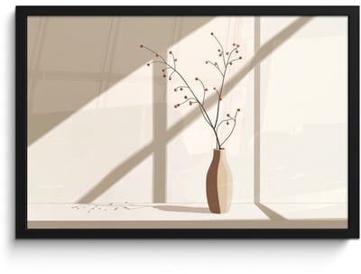 Poster in lijst - Fotolijst 60x40 cm - Posters - Vaas - Takken - Bessen - Minimalistisch - Posterlijst zwart - Decoratie - Wanddecoratie woonkamer - Muurdecoratie slaapkamer