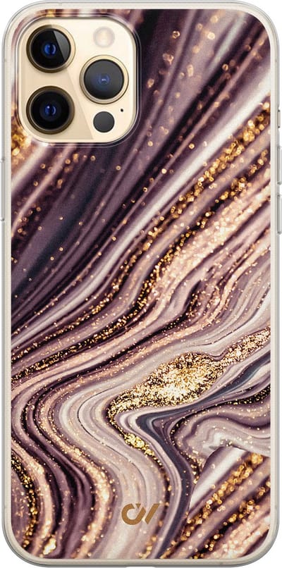 Hoesje geschikt voor Apple iPhone 12 - Golden Pink Marble - - Paars - Apple - Casevibes