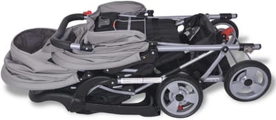 Dubbele Kinderwagen voor 1-2 Kinderen - Geschikt tot 15 kg - Grijs en Zwart