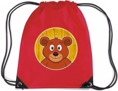 Beren rijgkoord rugtas / gymtas - rood - 11 liter - voor kinderen