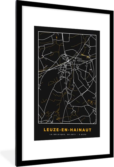 Fotolijst incl. Poster - Stadskaart - Leuze-en-Hainaut - Plattegrond - Kaart - 60x90 cm - Posterlijst