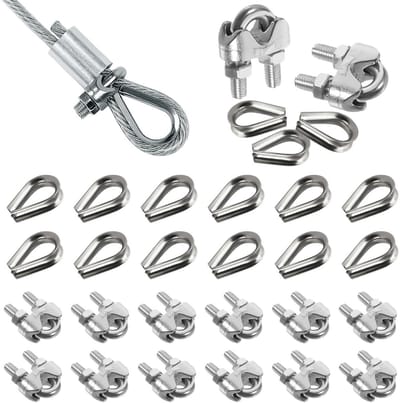 Kabelklemmen Set van 24 Stuks met 12 M3 Klemmen en 12 M3 Kabelsleeves van Roestvrij Staal voor Bevestiging van Draad en Kabels