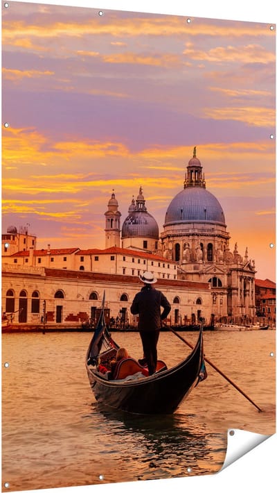 Gards Tuinposter Gondel in Veneti� voor het Basiliek - 120x180 cm - Tuindoek - Tuindecoratie - Wanddecoratie buiten - Tuinschilderij