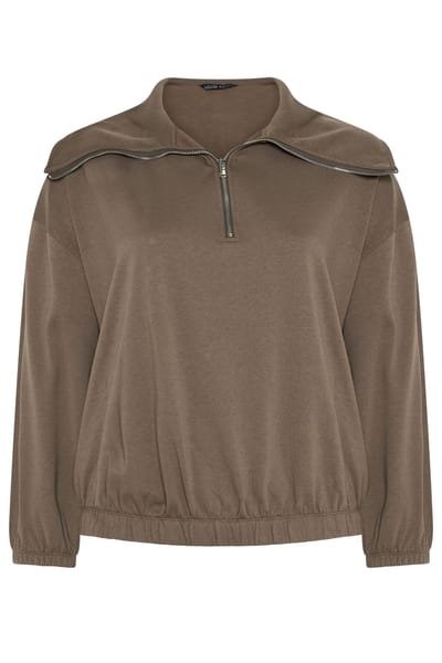 Limited Collection Bruin Sweatshirt Met Rits En Omslagkraag Size 38