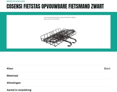 Dailygoods- Fietsmand afneembaar - Opvouwbaar - Staaldraad - Draagvermogen 20 kg - Voor mountainbike - Afmetingen 32,5 x 20 x 22 cm - Fietsaccessoire