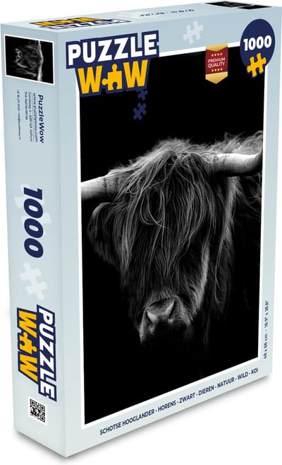 Puzzel Schotse Hooglander - Horens - Zwart - Dieren - Natuur - Wild - Koe - Legpuzzel - Puzzel 1000 stukjes volwassenen