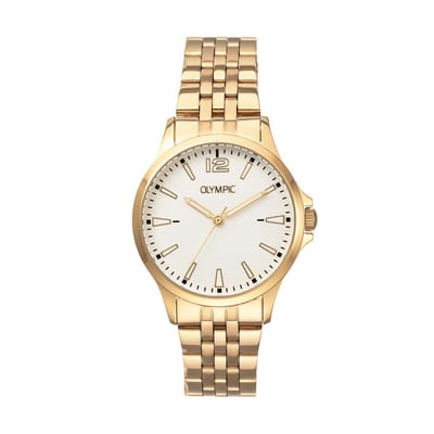 Olympic OL72DDD013 Dani Dames Horloge - Mineraalglas - Staal - Goudkleurig - 32 mm breed - Quartz - Vouw/Vlindersluiting - 5 ATM (douchen)