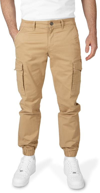 WOTEGA Heren Cargobroek Odin – Tapered Fit – Katoen Stretch – Beige – Cargo zakken
