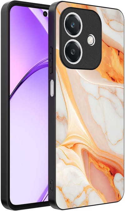 Smartphonica Telefoonhoesje Geschikt voor Oppo A3 - A3X met marmer opdruk - TPU backcover case marble design - Oranje geschikt voor Oppo A3;Oppo A3X