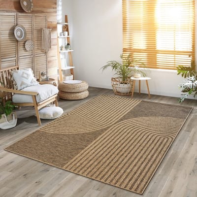Vloerkleed Kenzy – Geschikt voor Binnen en Buiten – Natuurlijk Lijnpatroon – Beige Bruin-60x180 cm loper