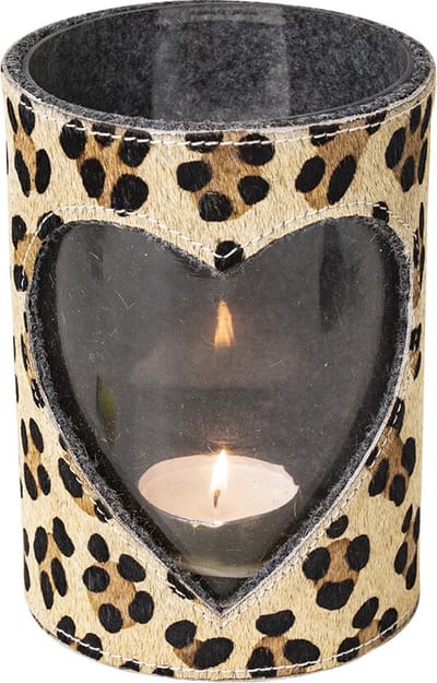 Windlicht koe hart luipaard 20cm