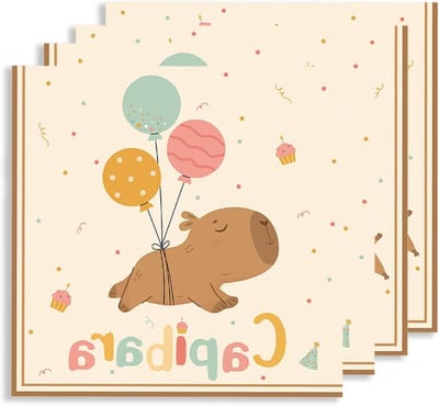 20 Stuks Kapibara Verjaardagsservetten, 33 x 33 cm, Papieren Servetten voor Kinderfeestjes, Feestdecoratie en Verjaardagspartij