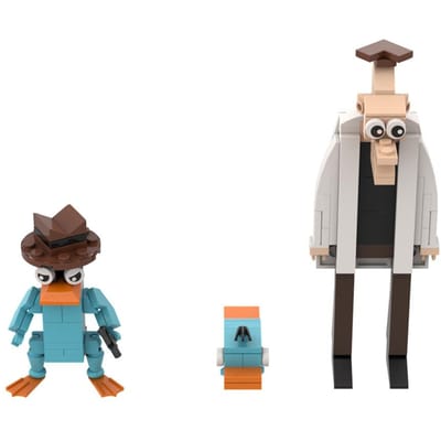 Gobricks MOC Phineas & Ferb De Vliegende Eend Dr. Heinz Doofenshmirtz Bouwstenen Speelgoed Cadeaus white