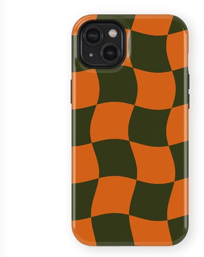 Checkered Warp Hoesje geschikt voor iPhone 14 Plus | Geschikt Voor Mag | Uniek Design Hoesje | Beschermhoes geschikt voor iPhone 14 Plus Pumpkin Pulse