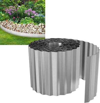 Gazonrand Metaal - Bloembedrand Tuinrand - Tuin Afbakenen - Verzinkt Staal - 20 m x 15 cm - Zilver