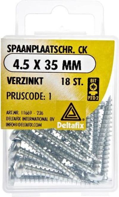 Hout schroef. 4.5x35mm. Lang. Cilinderkop. verzinkt. 18 stuks spaanplaat schroeven. Kruiskop-pzd-2.DeltafiX.