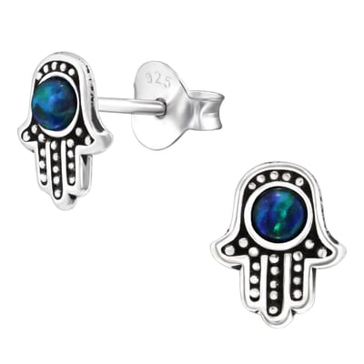 Aramat Jewels | Oorbellen | Zilveren Hamsa Hand Oorbellen | Opaal Blauw6mm | Zilver | Kinderen, Volwassenen | Cadeautje